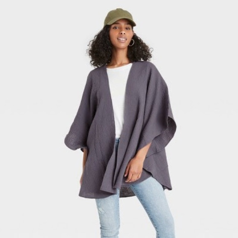Universal Thread Gauze Wrap Jacket Gray One Size